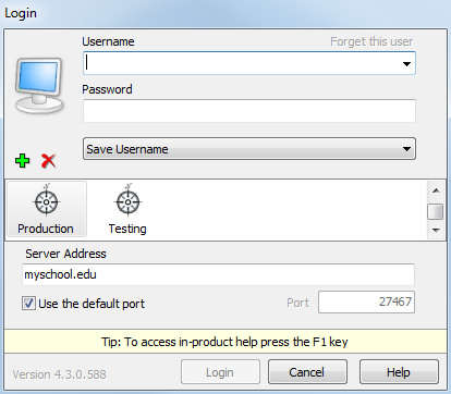 This image is the Login dialog when Edit Servers is selected.  With Edit Servers selected, you enter the server name or address, and port used for communication between Argos and MAPS.